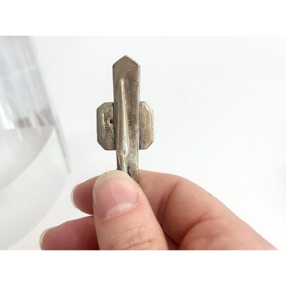 Matcha Damascene Blue Siam Sterling Silver Vintage Nielloware Men's Tie Bar Clip - Picture 7 of 10